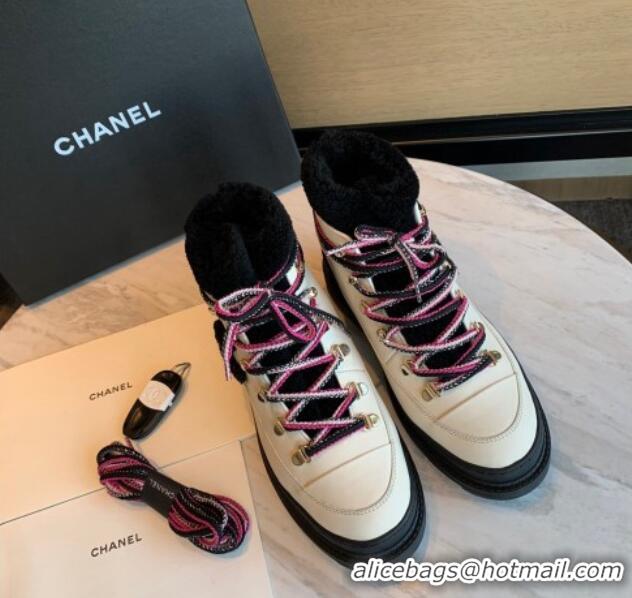 Best Price Chanel Calfskin Wool Lace-up Flat Short Boots G35376 Beige/Black