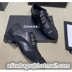 Reasonable Price Chanel Vintage Lace-ups Brogue Shoes in Leather and Fabric Patchwork 111170 Black