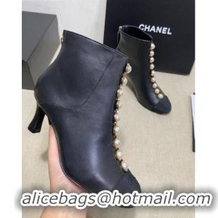 Trendy Design Chanel Lambskin Short Boots with Pearl Line G36774 Black