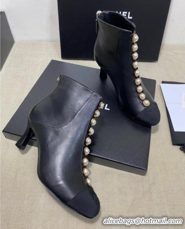 Trendy Design Chanel Lambskin Short Boots with Pearl Line G36774 Black