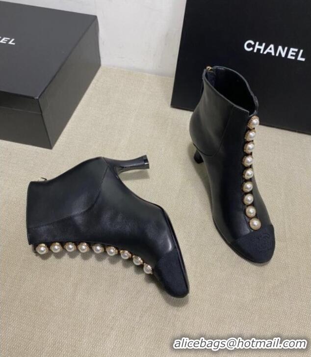 Trendy Design Chanel Lambskin Short Boots with Pearl Line G36774 Black