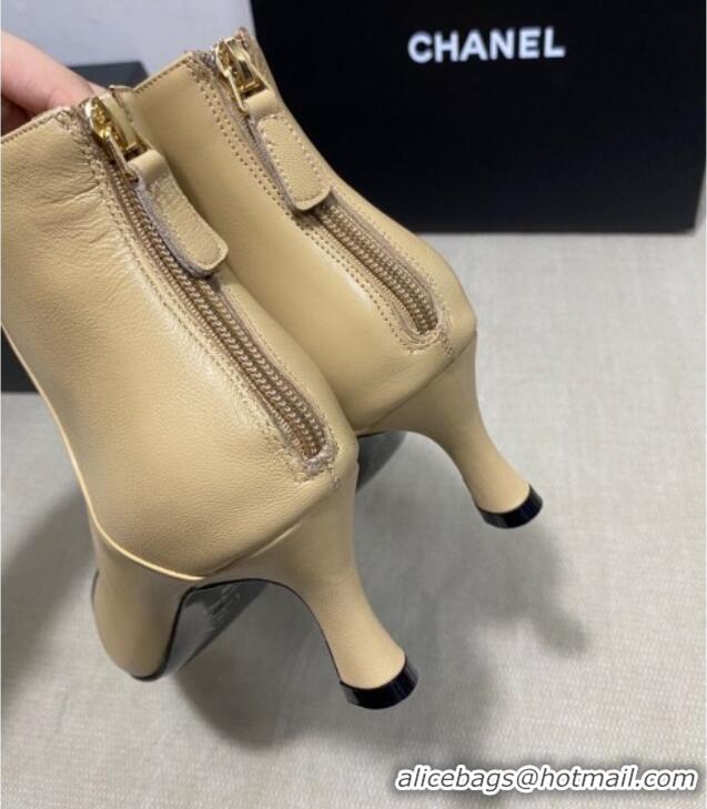 Best Price Chanel Lambskin Short Boots with Pearl Line G36774 Beige