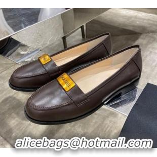 Top Quality Chanel Calfskin Loafers with Logo Metal 111229 Dark Brown