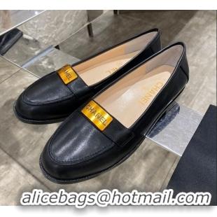 New Style Chanel Calfskin Loafers with Logo Metal 111229 Black