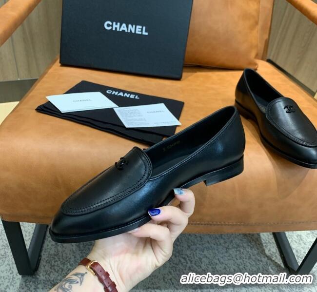 Durable Chanel Calfskin Loafers with CC Logo Charm G36717 All Black