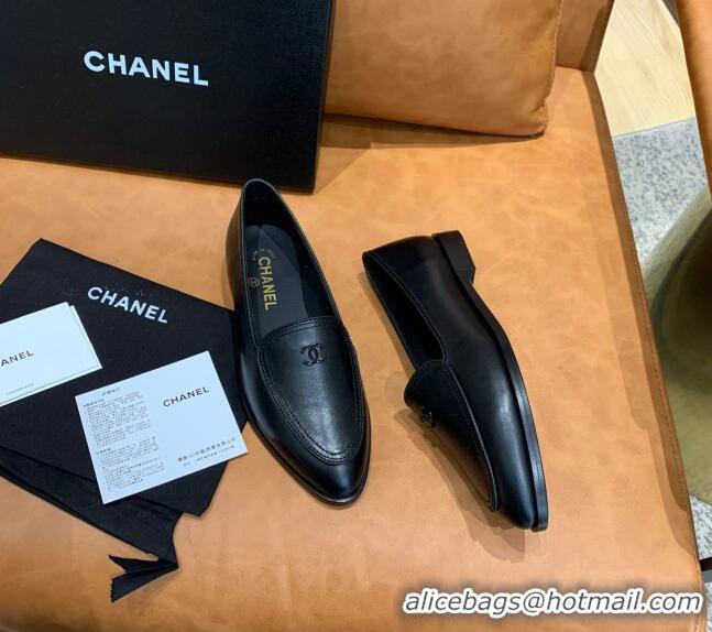 Durable Chanel Calfskin Loafers with CC Logo Charm G36717 All Black