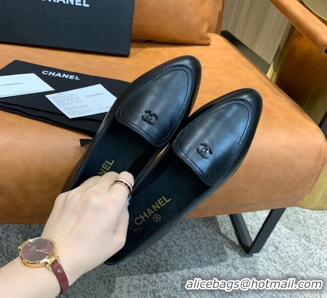 Durable Chanel Calfskin Loafers with CC Logo Charm G36717 All Black