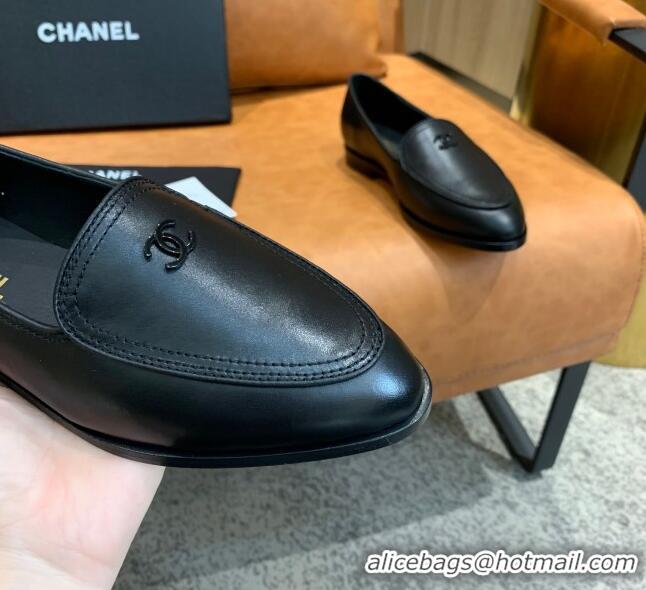 Durable Chanel Calfskin Loafers with CC Logo Charm G36717 All Black