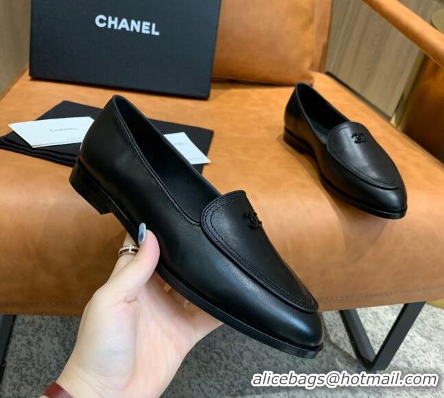 Durable Chanel Calfskin Loafers with CC Logo Charm G36717 All Black