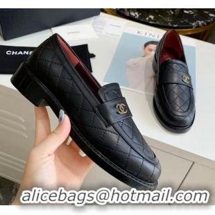 Top Design Chanel Quilted Lambskin Loafers with CC Band G36436 Black