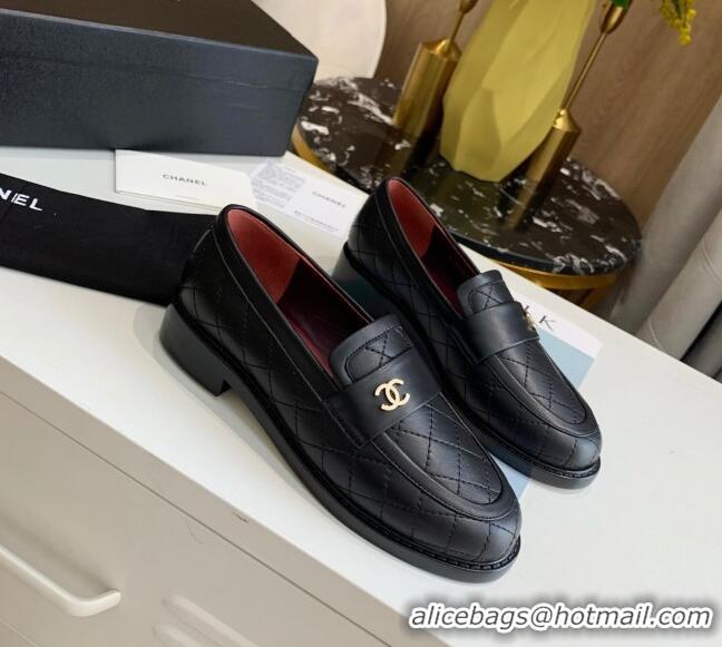 Top Design Chanel Quilted Lambskin Loafers with CC Band G36436 Black