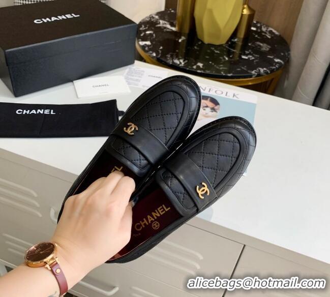 Top Design Chanel Quilted Lambskin Loafers with CC Band G36436 Black