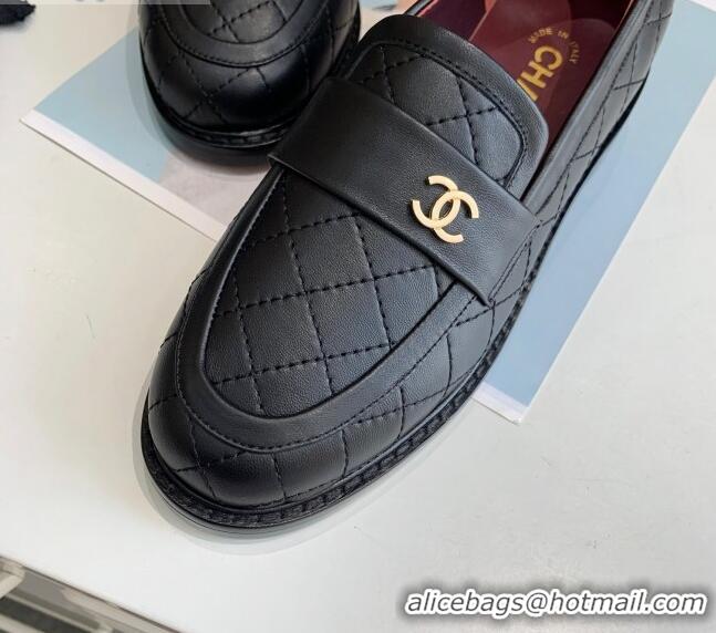 Top Design Chanel Quilted Lambskin Loafers with CC Band G36436 Black