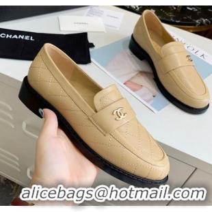 Affordable Price Chanel Quilted Lambskin Loafers with CC Band G36436 Apricot