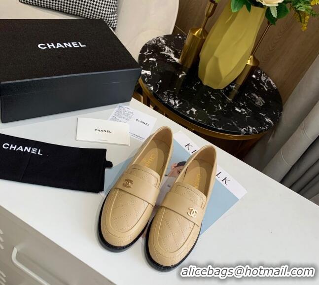 Affordable Price Chanel Quilted Lambskin Loafers with CC Band G36436 Apricot