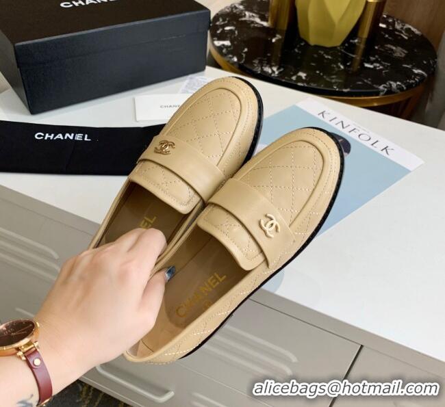 Affordable Price Chanel Quilted Lambskin Loafers with CC Band G36436 Apricot