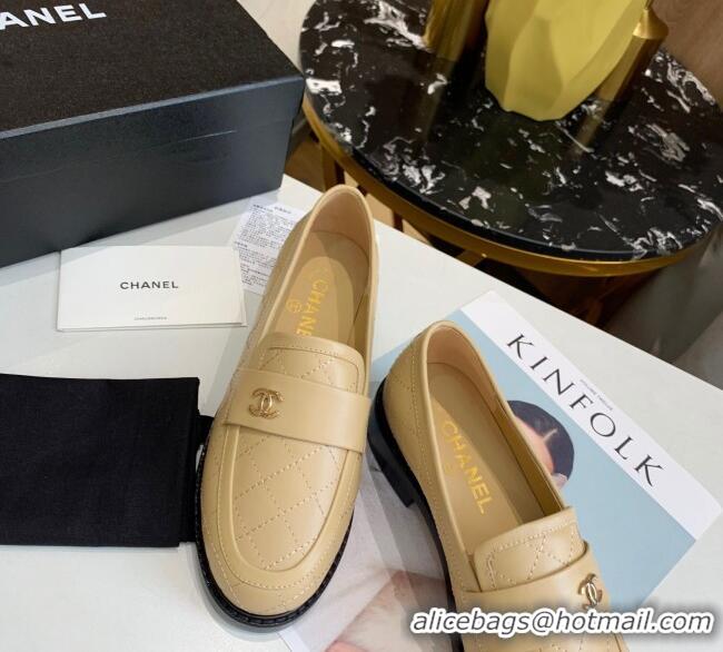 Affordable Price Chanel Quilted Lambskin Loafers with CC Band G36436 Apricot