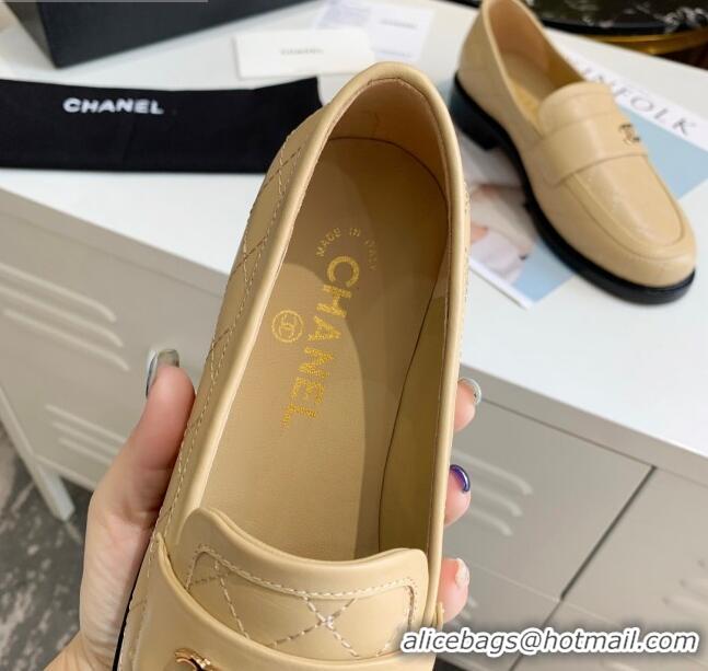 Affordable Price Chanel Quilted Lambskin Loafers with CC Band G36436 Apricot