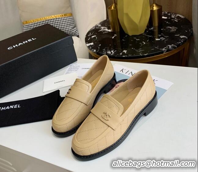 Affordable Price Chanel Quilted Lambskin Loafers with CC Band G36436 Apricot