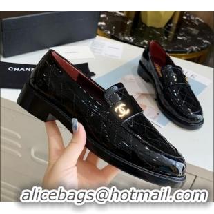 Low Cost Chanel Patent Quilted Calfskin Loafers with CC Band G36436 Black