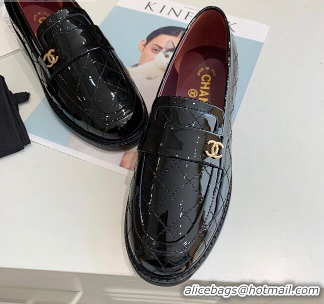 Low Cost Chanel Patent Quilted Calfskin Loafers with CC Band G36436 Black