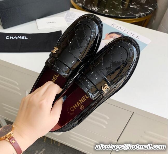 Low Cost Chanel Patent Quilted Calfskin Loafers with CC Band G36436 Black