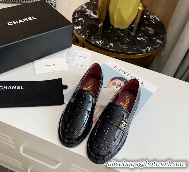 Low Cost Chanel Patent Quilted Calfskin Loafers with CC Band G36436 Black