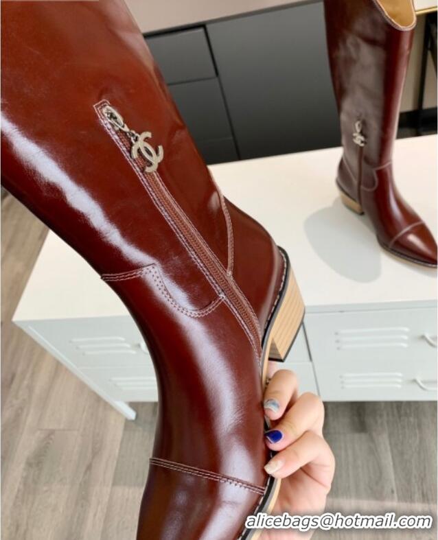 Best Product Chanel Wax Calfskin 50 mm High Boots in CC Embroidery 111407 Burgundy