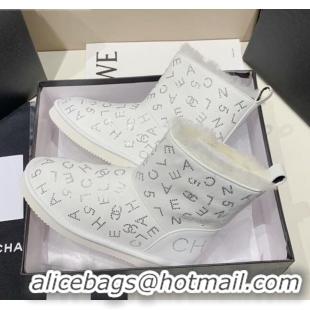 Luxury Discount Chanel Crystal CHANEL Letter Allover Short Boots 111420 White