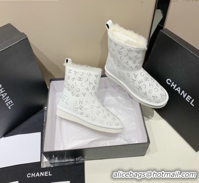 Luxury Discount Chanel Crystal CHANEL Letter Allover Short Boots 111420 White