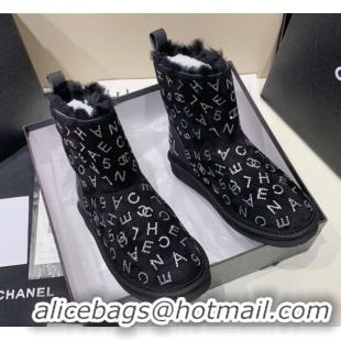 Luxury Chanel Crystal CHANEL Letter Allover Short Boots 111420 Black