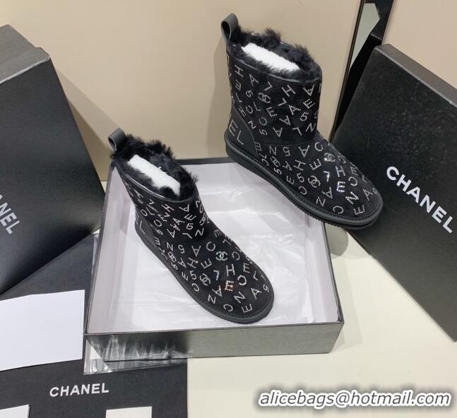 Luxury Chanel Crystal CHANEL Letter Allover Short Boots 111420 Black