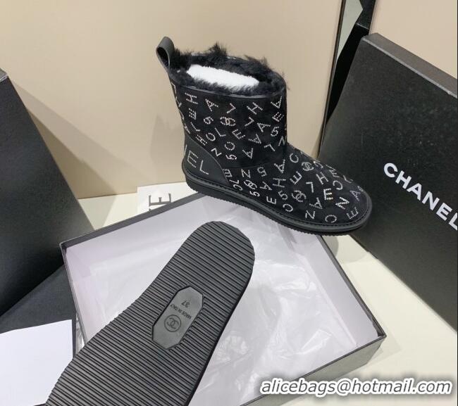 Luxury Chanel Crystal CHANEL Letter Allover Short Boots 111420 Black