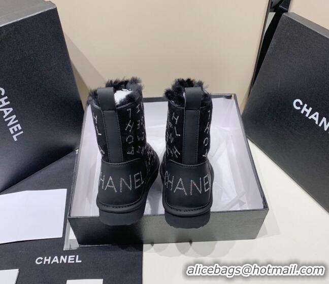 Luxury Chanel Crystal CHANEL Letter Allover Short Boots 111420 Black