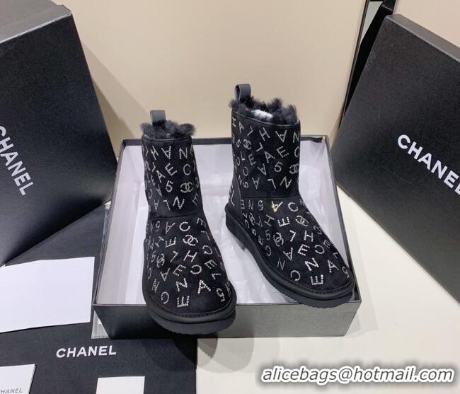 Luxury Chanel Crystal CHANEL Letter Allover Short Boots 111420 Black