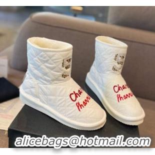 Purchase Chanel Quilted Cotton Wool Flat Short Boots with Crystal 5 111655 White