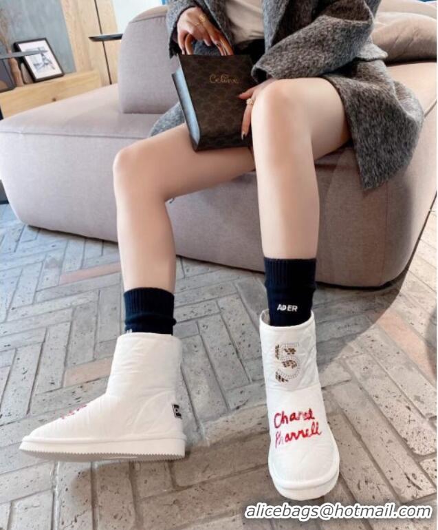 Purchase Chanel Quilted Cotton Wool Flat Short Boots with Crystal 5 111655 White