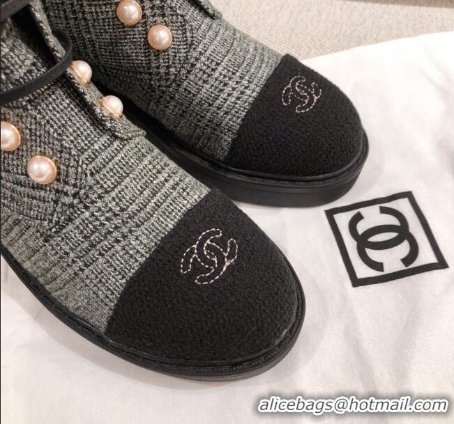 Good Quality Chanel Tweed Short Ankle Boots with Pearls G33823 Gray