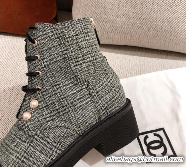 Good Quality Chanel Tweed Short Ankle Boots with Pearls G33823 Gray