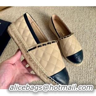 Luxury Cheap Chanel Quilted Lambskin Espadrilles G36966 Beige