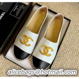 Trendy Design Chanel Leather Metal CC Espadrilles G36967 White