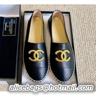 Fashion Chanel Leather Metal CC Espadrilles G36967 Black