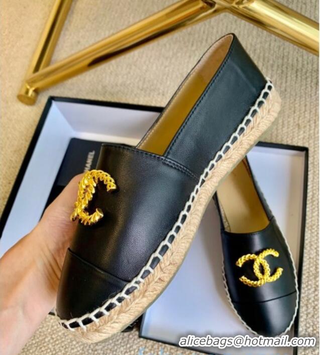 Fashion Chanel Leather Metal CC Espadrilles G36967 Black