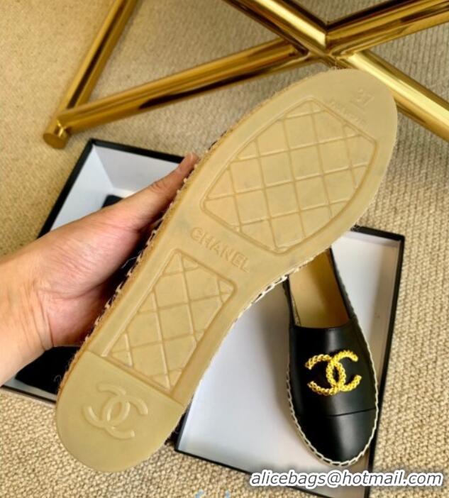 Fashion Chanel Leather Metal CC Espadrilles G36967 Black