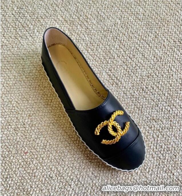 Fashion Chanel Leather Metal CC Espadrilles G36967 Black