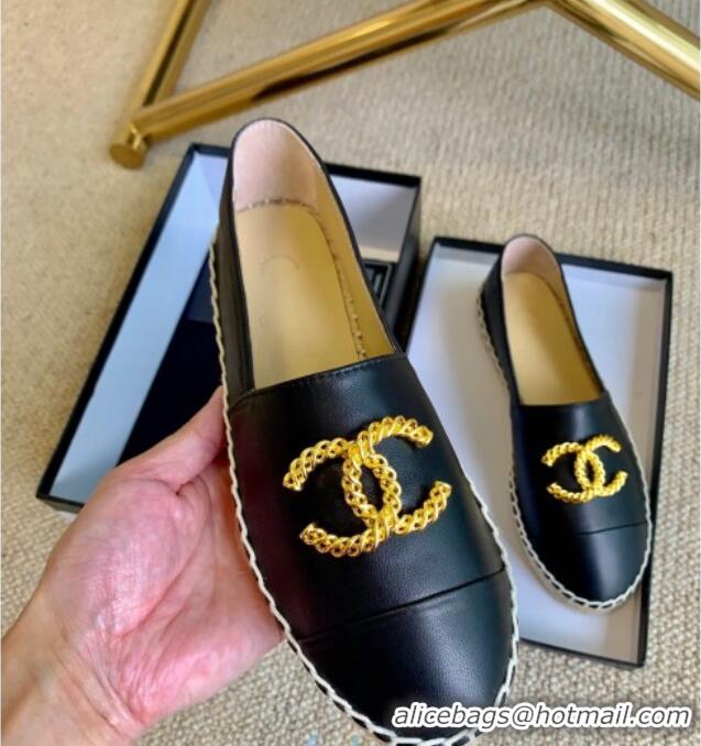 Best Product Chanel Leather Metal CC Espadrilles G36967 Black