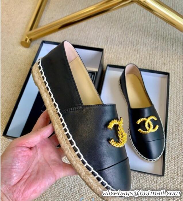 Best Product Chanel Leather Metal CC Espadrilles G36967 Black