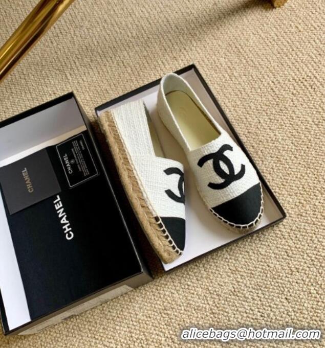 Top Grade Chanel Tweed Espadrilles G29762 White/Black