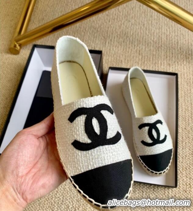 Top Grade Chanel Tweed Espadrilles G29762 White/Black