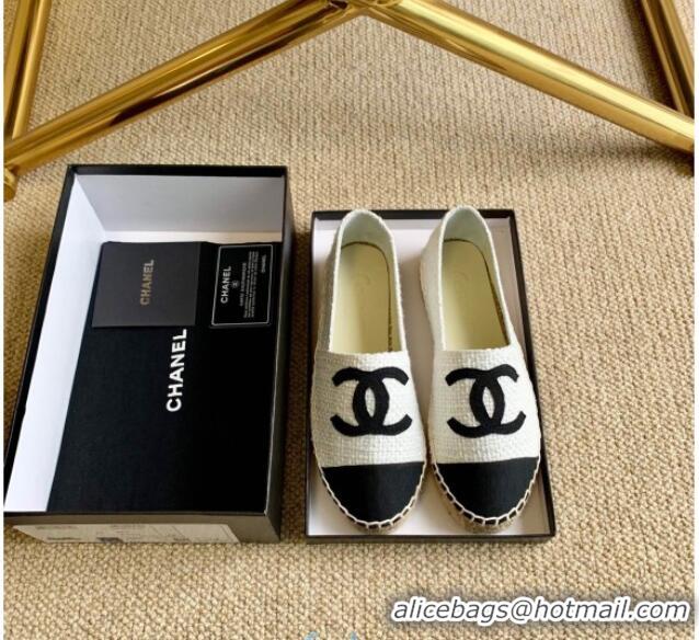 Top Grade Chanel Tweed Espadrilles G29762 White/Black